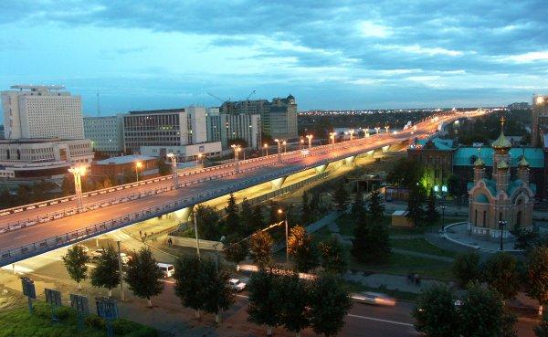 Вечерний Омск мост 60 летия Победы